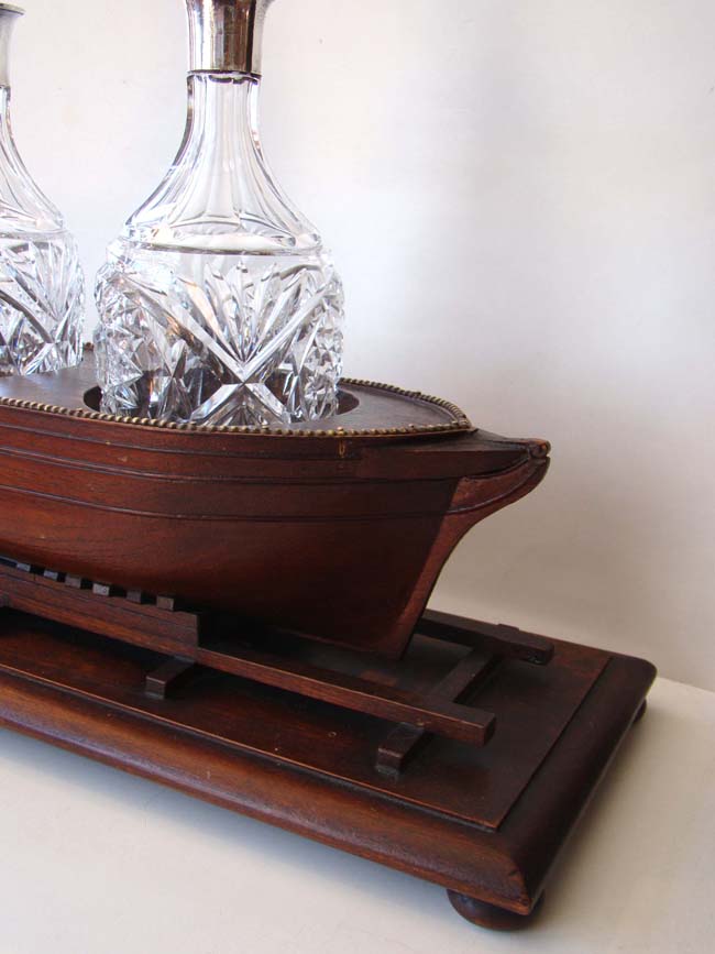 A Wonderful 19th century mahogany Decanter Stand in the form of a ship on a shipyard launching ramp circa 1850-1870. — image 3